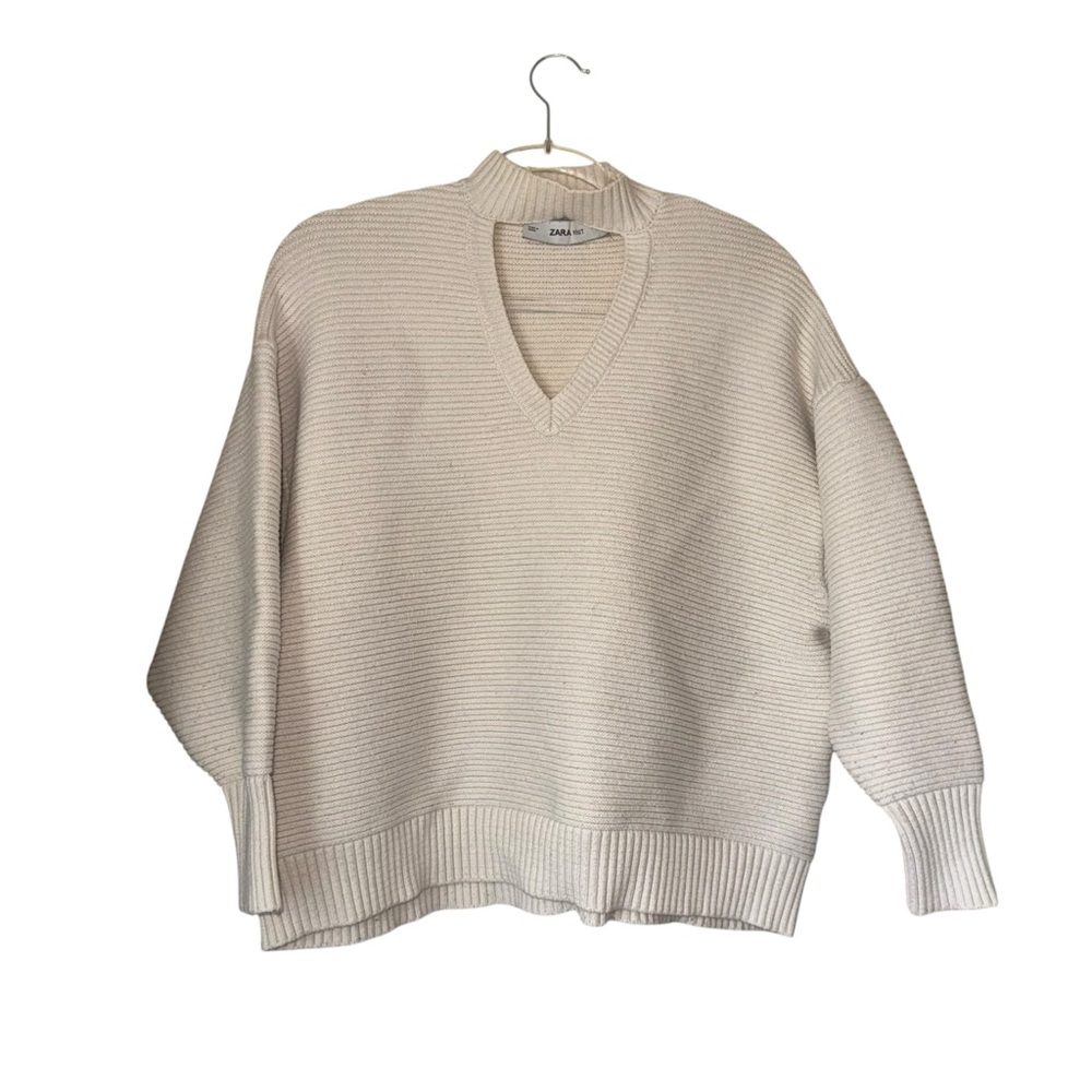 Zara Knit Cut Out Choker Long Sleeve Oversized Ribbed Cream